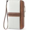 imageBOSTANTEN Wallets for Women Leather RFID Double Zipper Around Credit Card Holder Large Capacity Wristlet Clutch WalletBeigebrown
