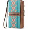 imageBOSTANTEN Wallets for Women Leather RFID Double Zipper Around Credit Card Holder Large Capacity Wristlet Clutch WalletGreenbrown Floral