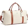 imageBOSTANTEN Weekender Bags for Women Leather Duffle Bag for Travel Overnight Duffel Carry on Large Tote with Trolley Sleeve and Luggage TagBeigeBrown