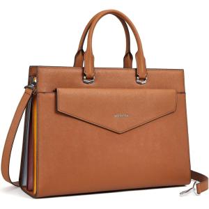 imageBOSTANTEN Briefcase for Women Laptop Tote 156 Inch Genuine Leather Handbag Work Bag BeigeBlight Brown