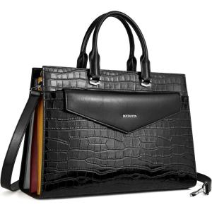 imageBOSTANTEN Briefcase for Women Laptop Tote 156 Inch Genuine Leather Handbag Work Bag BeigeFcrocodile Pattern Black