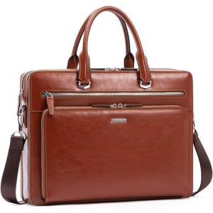 imageBOSTANTEN Briefcases for Men Leather Laptop Bag 156 inch Computer Messenger Shoulder Slim Bag Buisness Travel Work CaseAbrown