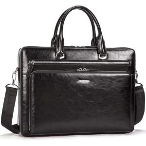 imageBOSTANTEN Briefcases for Men Leather Laptop Bag 156 inch Computer Messenger Shoulder Slim Bag Buisness Travel Work CaseBblack