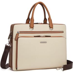 imageBOSTANTEN Briefcases for Men Leather Laptop Bag 156 inch Computer Messenger Shoulder Slim Bag Buisness Travel Work CaseDbeigebrown