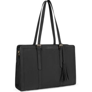 imageBOSTANTEN Laptop Tote Bag for Women Work Bag Professional 156 inch Leather Briefcase Business Office Purse Shoulder BagBlack