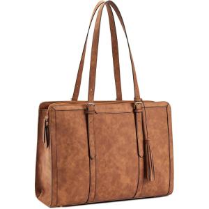 imageBOSTANTEN Laptop Tote Bag for Women Work Bag Professional 156 inch Leather Briefcase Business Office Purse Shoulder BagBrown