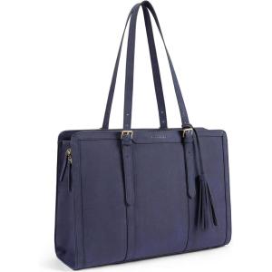 imageBOSTANTEN Laptop Tote Bag for Women Work Bag Professional 156 inch Leather Briefcase Business Office Purse Shoulder BagDark Blue