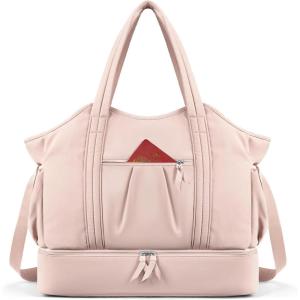 imageBOSTANTEN Large Duffle Bag for Travel Gym Bag for Women Weekender Bag with Shoe Compartment Waterproof Duffel Bag with Trolley Sleeve Mummy Hospital BagPink