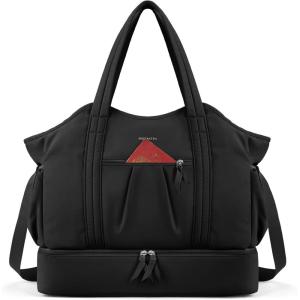 imageBOSTANTEN Large Duffle Bag for Travel Gym Bag for Women Weekender Bag with Shoe Compartment Waterproof Duffel Bag with Trolley Sleeve Mummy Hospital BagBlack
