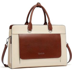 imageBOSTANTEN Leather Laptop Briefcase for Women Shoulder Bag 156 Inch Business Computer Work ToteCbeigebrown