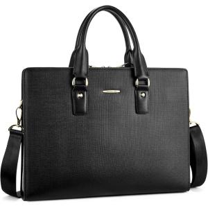 imageBOSTANTEN Leather Lawyers Briefcase Laptop Business Slim Bags for Men ampamp WomenBlack Medium