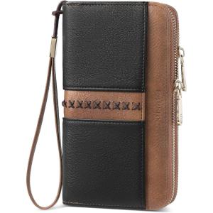 imageBOSTANTEN Wallets for Women Leather RFID Double Zipper Around Credit Card Holder Large Capacity Wristlet Clutch WalletBlackbrown