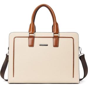 imageBOSTANTEN Women Genuine Leather Briefcase Tote Business Vintage Handbag 156quot Laptop Shoulder Bag BrownAbeige