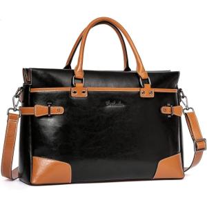 imageBOSTANTEN Womens Briefcase Leather Laptop Bag for Women 156 inch Computer Bag Messenger Business Work ToteBlack