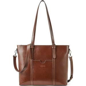 imageBOSTANTEN Womens Leather Laptop Tote Office Shoulder Handbag Vintage Briefcase 156 inch Computer Work PurseBcoffee