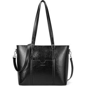 imageBOSTANTEN Womens Leather Laptop Tote Office Shoulder Handbag Vintage Briefcase 156 inch Computer Work PurseCblack