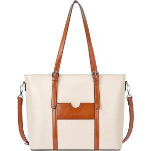 imageBOSTANTEN Womens Leather Laptop Tote Office Shoulder Handbag Vintage Briefcase 156 inch Computer Work PurseIbeigebrown