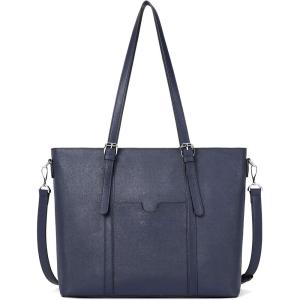 imageBOSTANTEN Womens Leather Laptop Tote Office Shoulder Handbag Vintage Briefcase 156 inch Computer Work PurseJcross Pattern Blue