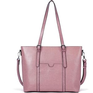 imageBOSTANTEN Womens Leather Laptop Tote Office Shoulder Handbag Vintage Briefcase 156 inch Computer Work PurseKpink