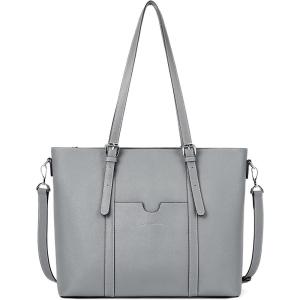 imageBOSTANTEN Womens Leather Laptop Tote Office Shoulder Handbag Vintage Briefcase 156 inch Computer Work PurseLcross Pattern Gray