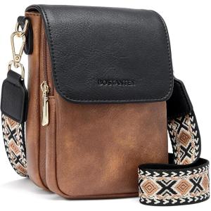imageBOSTANTEN Small Crossbody Bags for Women Cell Phone Purse Leather Wallet Handbags with Card SlotsA02black With Brown