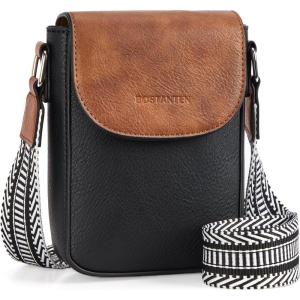 imageBOSTANTEN Small Crossbody Bags for Women Trendy Leather Phone Wallet Purses Handbags Adjustable Guitar StrapA4black Brown