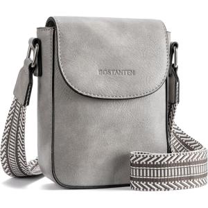 imageBOSTANTEN Small Crossbody Bags for Women Trendy Leather Phone Wallet Purses Handbags Adjustable Guitar StrapA6grey