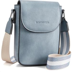 imageBOSTANTEN Small Crossbody Bags for Women Trendy Leather Phone Wallet Purses Handbags Adjustable Guitar StrapA8light Blue