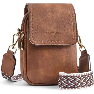 imageBOSTANTEN Small Crossbody Bags for Women Trendy Leather Phone Wallet Purses Handbags Adjustable Guitar StrapD01brown