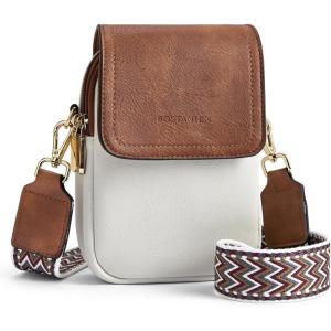 imageBOSTANTEN Small Crossbody Bags for Women Trendy Leather Phone Wallet Purses Handbags Adjustable Guitar StrapD02brown With Beige