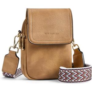 imageBOSTANTEN Small Crossbody Bags for Women Trendy Leather Phone Wallet Purses Handbags Adjustable Guitar StrapD05tan