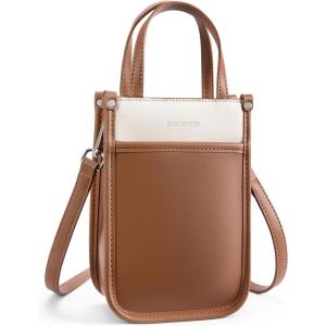 imageBOSTANTEN Small Crossbody Purse for Women Mini Tote Bag Top Handle Shoulder Bag Compact Handbags with Adjustable StrapB01beige With Brown