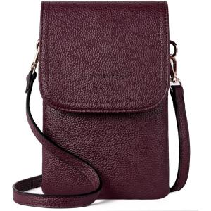 imageBOSTANTEN Vegan Leather Small Crossbody Bags for Women Designer Cell Phone Bag Wallet Purses Adjustable StrapA05burgundy Red