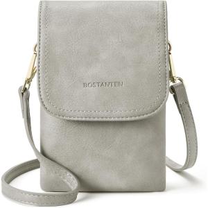 imageBOSTANTEN Vegan Leather Small Crossbody Bags for Women Designer Cell Phone Bag Wallet Purses Adjustable StrapB02grey