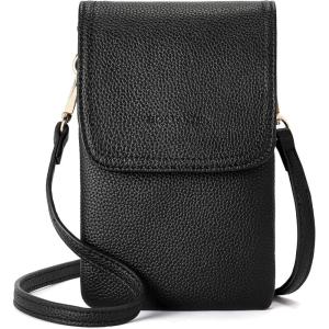 imageBOSTANTEN Vegan Leather Small Crossbody Bags for Women Designer Cell Phone Bag Wallet Purses Adjustable StrapB02pebble Black