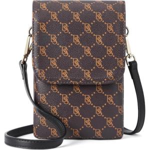 imageBOSTANTEN Vegan Leather Small Crossbody Bags for Women Designer Cell Phone Bag Wallet Purses Adjustable StrapD02coffee With Black
