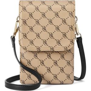 imageBOSTANTEN Vegan Leather Small Crossbody Bags for Women Designer Cell Phone Bag Wallet Purses Adjustable StrapD03apricot With Black