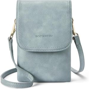 imageBOSTANTEN Vegan Leather Small Crossbody Bags for Women Designer Cell Phone Bag Wallet Purses Adjustable StrapDenim Blue