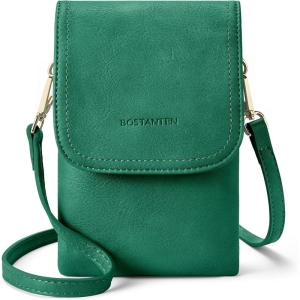 imageBOSTANTEN Vegan Leather Small Crossbody Bags for Women Designer Cell Phone Bag Wallet Purses Adjustable StrapLight Green