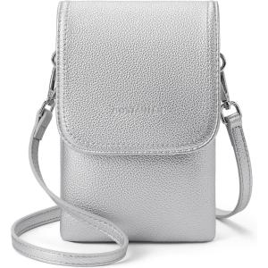 imageBOSTANTEN Vegan Leather Small Crossbody Bags for Women Designer Cell Phone Bag Wallet Purses Adjustable StrapSilver