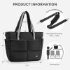 imageBOSTANTEN Puffer Tote Bags for Women Quilted Travel Tote Bag with Trolley Sleeve Large Laptop Nurse with Zipper for WorkBlack