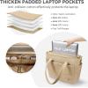imageBOSTANTEN Puffer Tote Bags for Women Quilted Travel Tote Bag with Trolley Sleeve Large Laptop Nurse with Zipper for WorkKhaki