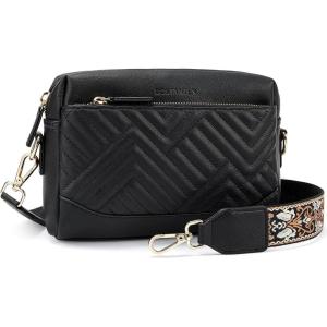 imageBOSTANTEN Crossbody Bags for Women Vegan Leather Purses Quilted Shoulder Handbags with Adjustable Shoulder StrapB01black
