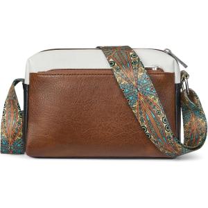imageBOSTANTEN Crossbody Bags for Women Vegan Leather Purses Quilted Shoulder Handbags with Adjustable Shoulder StrapZbeige With Brown