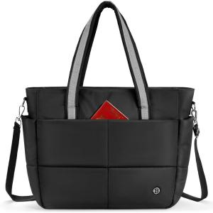 imageBOSTANTEN Puffer Tote Bags for Women Quilted Travel Tote Bag with Trolley Sleeve Large Laptop Nurse with Zipper for WorkBlack