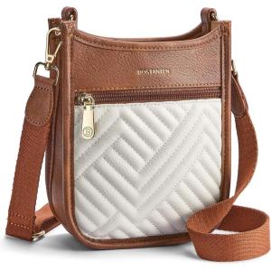 imageBOSTANTEN Small Crossbody Purses for Women Cell Phone Bag Quilted Shoulder Handbags with Detachable StrapBeige With Brown