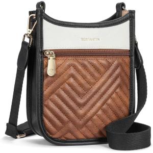 imageBOSTANTEN Small Crossbody Purses for Women Cell Phone Bag Quilted Shoulder Handbags with Detachable StrapBlack With Brown With Beige