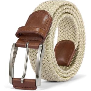 imageBOSTANTEN Stretch Belts for Men Braided Woven Belts Men 1 38quot Gift for Golf Pants Casual Shorts Jeans002khaki
