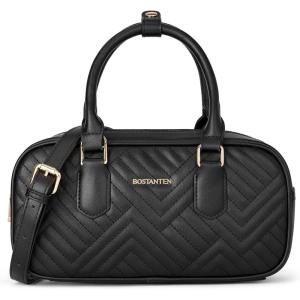imageBOSTANTEN Vegan Leather Satchel Bag Quilted Crossbody Purses for Women Small Tote Shoulder Handbags with Detachable StrapBlack