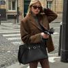 imageBOSTANTEN Work Tote Bags for Women Suede Leather Top Handle Satchel Crossbody Bag shoulder Purse with Adjustable StrapBlack